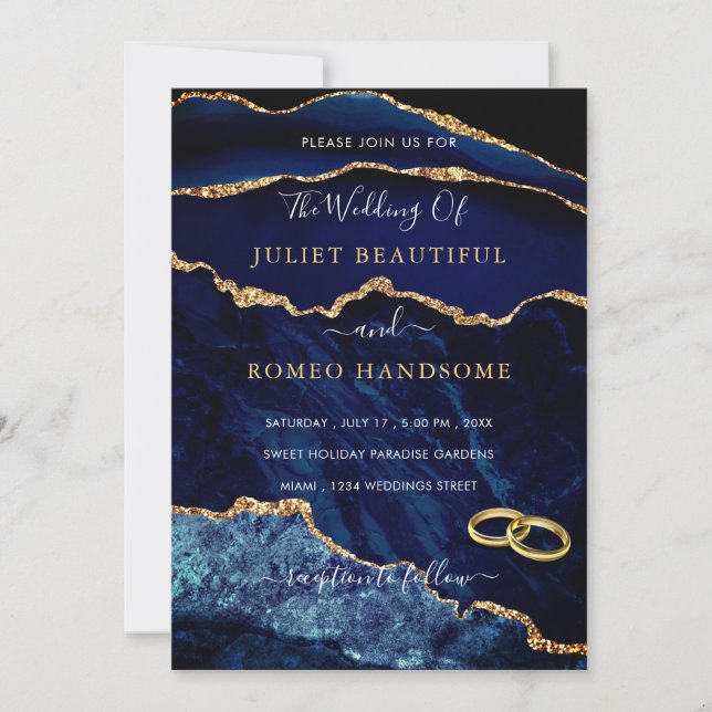Navy Blue Gold Wedding Invitation Template (Front)