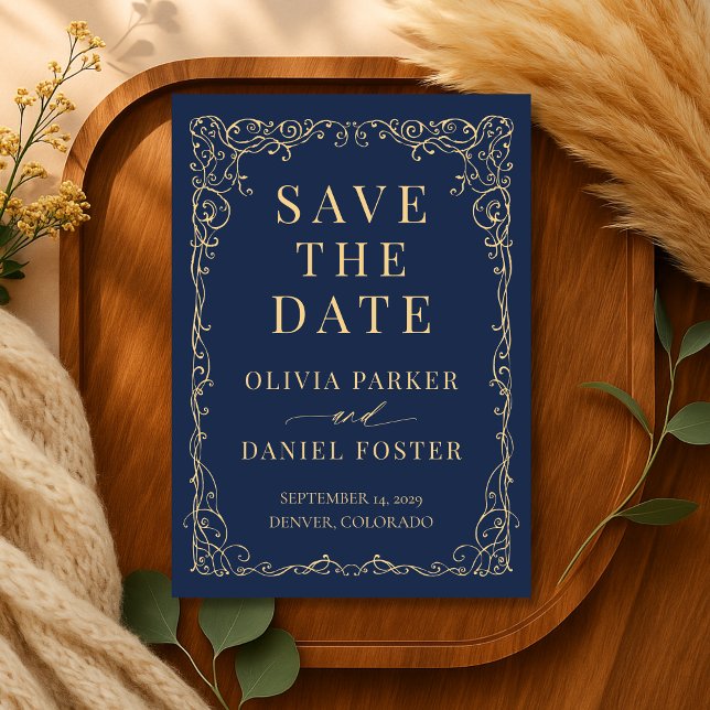 Navy Blue Gold Wedding Save the Date (Creator Uploaded)
