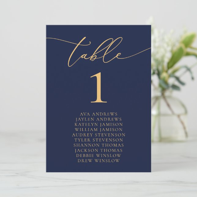 Navy Blue & Gold Wedding Seating Table Number (Standing Front)