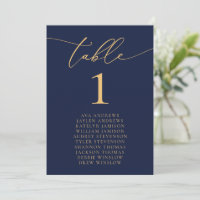 Navy Blue & Gold Wedding Seating Table Number