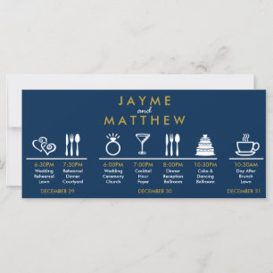 Navy Blue Gold Wedding Timeline Welcome Bag Note