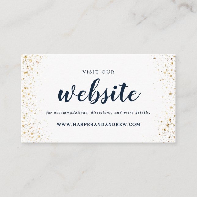Navy Blue Gold Wedding Website Enclosure Card (Front)