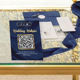 Navy Blue & Gold Wedding Website QR Code Custom Enclosure Card