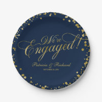 Navy Blue Gold We're Engaged Engagement Party