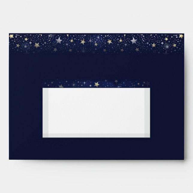 Navy Blue Gold White Moon & Stars Matching Wedding Envelopes (Front)