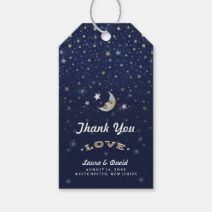 Navy Blue Gold & White Moon & Stars Wedding Gift Tags