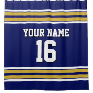 Navy Blue Gold White Stripes Sports Jersey Shower Curtain