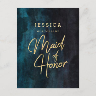 Navy Blue & Gold Will You Be My Maid of Honour Invitation