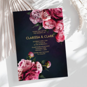 Navy Blue & Gold With Romantic Peonies  Invitation
