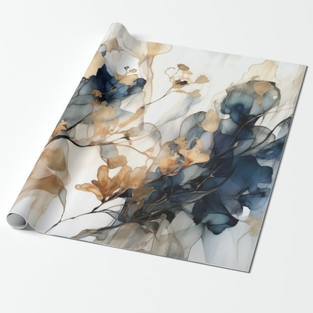 Navy Blue Gold Wrapping Paper (Unrolled)