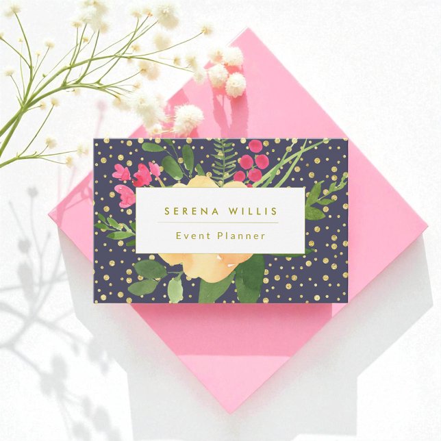 Navy Blue Gold Yellow Event Planner Business Card (Creator Uploaded)