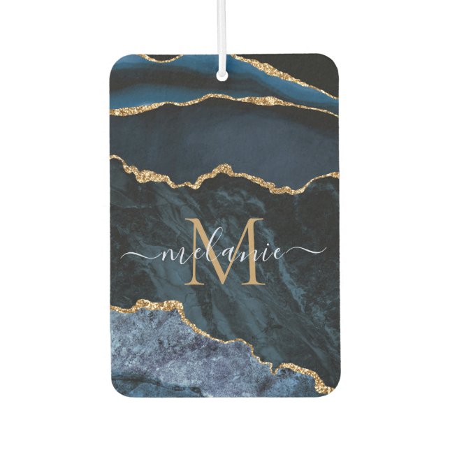 Navy Blue Gold Your Letter and Name Air Freshener (Front)