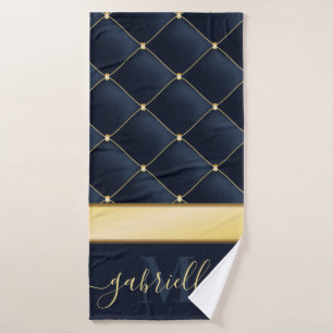 Navy Blue Golden  Bath Towel