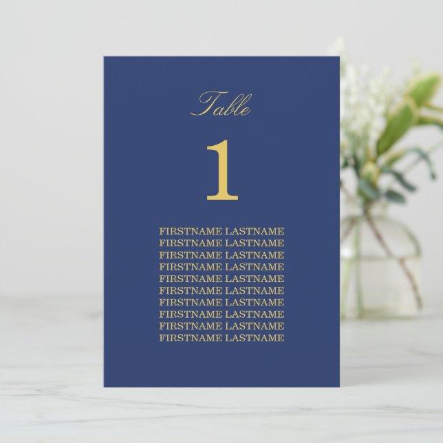 Navy Blue Golden Beige Guest Names Table Card (Standing Front)