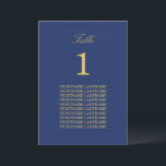 Navy Blue Golden Beige Guest Names Table Card<br><div class="desc">Navy Blue Golden Beige Guest Names Table Card, easy to personalise in the online personalisation template in order to show the table number for the appropriate table and the guest names for that table. The design copies across to the other side of the card automatically so as to help guests...</div>