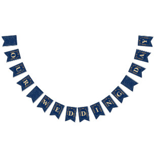 Navy Blue Golden Glitter Our Wedding Day Bunting