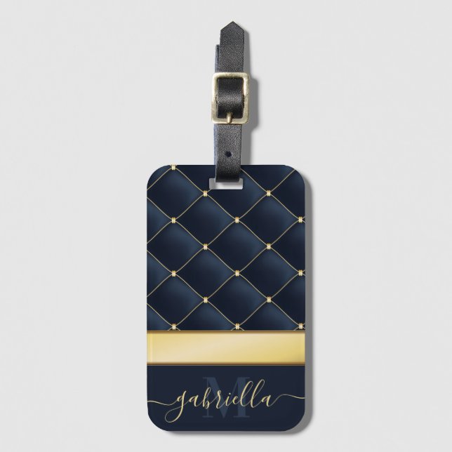 Navy Blue Golden  Luggage Tag (Front Vertical)