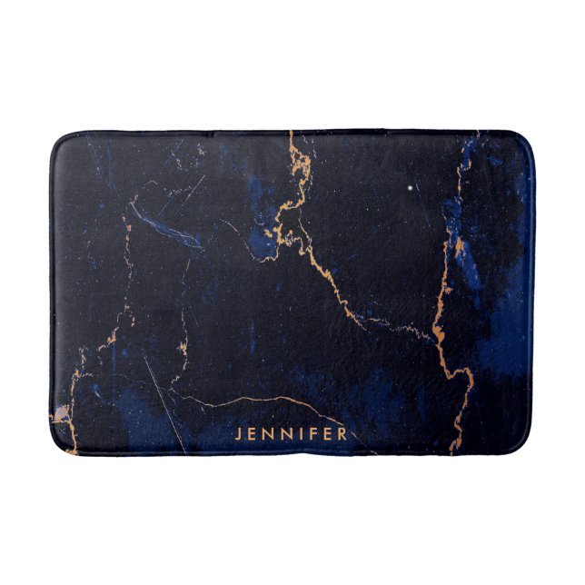 Navy Blue Golden Marble Bath Mat (Front)