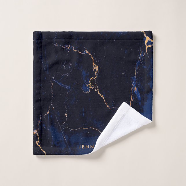 Navy Blue Golden Marble Bath Towel Set (Wash Cloth)