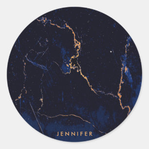 Navy Blue Golden Marble Classic Round Sticker