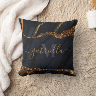 Navy Blue Golden Marble Cushion