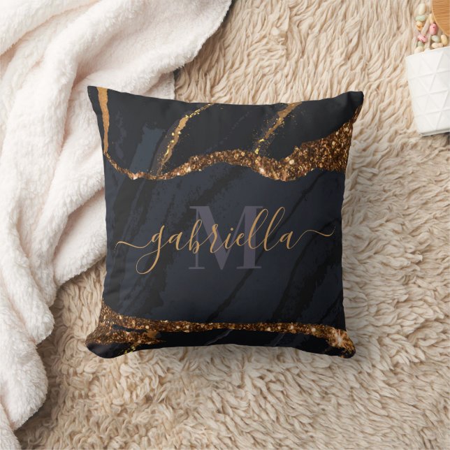 Navy Blue Golden Marble Cushion (Blanket)