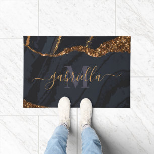 Navy Blue Golden Marble Doormat