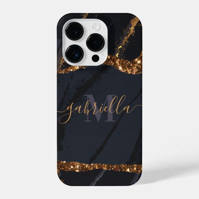Navy Blue Golden Marble iPhone Case (Back)