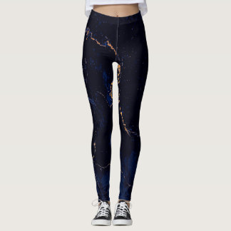 Navy Blue Golden Marble Leggings