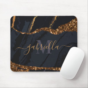 Navy Blue Golden Marble Mouse Mat