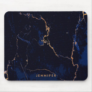Navy Blue Golden Marble Mouse Mat