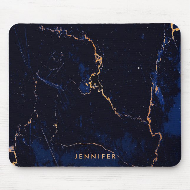 Navy Blue Golden Marble Mouse Mat (Front)