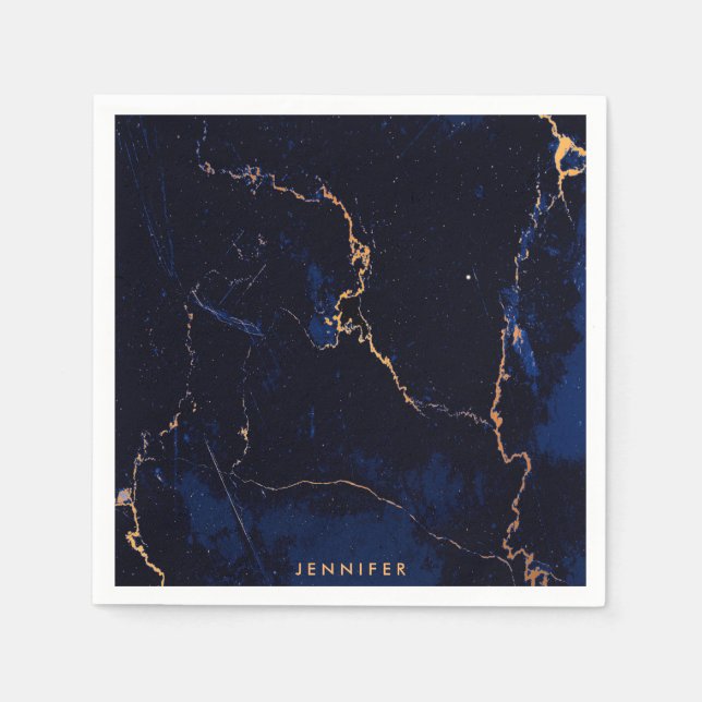 Navy Blue Golden Marble Napkin (Front)