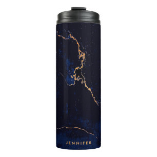 Navy Blue Golden Marble Thermal Tumbler