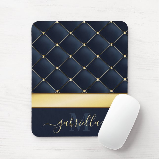 Navy Blue Golden  Mouse Mat (With Mouse)