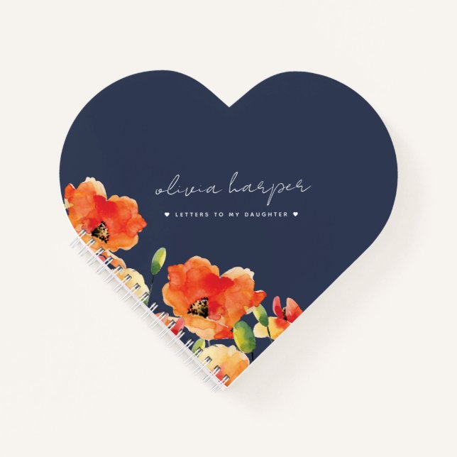 Navy Blue Golden Poppy Letters to My Daughter Notebook (Front)