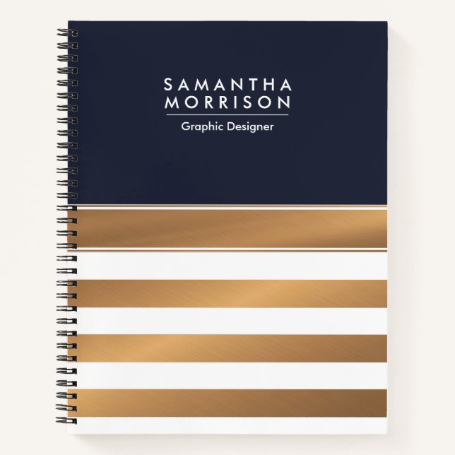 Navy Blue Golden Stripes Notebook (Front)