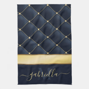 Navy Blue Golden  Tea Towel