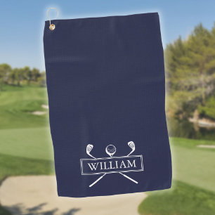 Navy Blue Golf Clubs And Ball Personalised Name Golf Towel