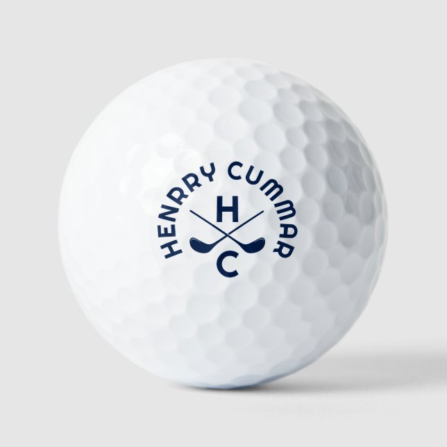 Navy Blue Golf Clubs, Custom Name  Golf Balls (Front)