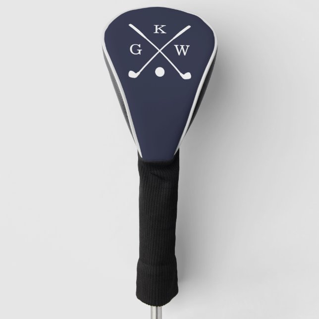 Navy Blue Golf Clubs Monogram Golf Head Cover (Front)