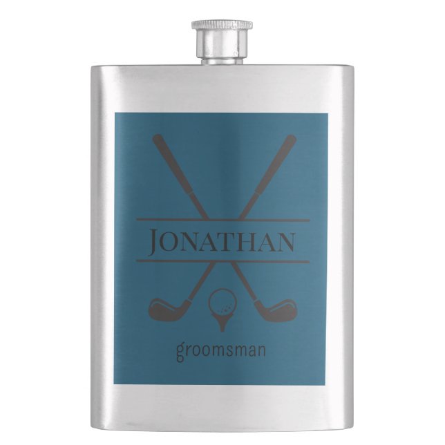Navy Blue Golf Clubs Personalised Bachelor Party   Hip Flask (Front)