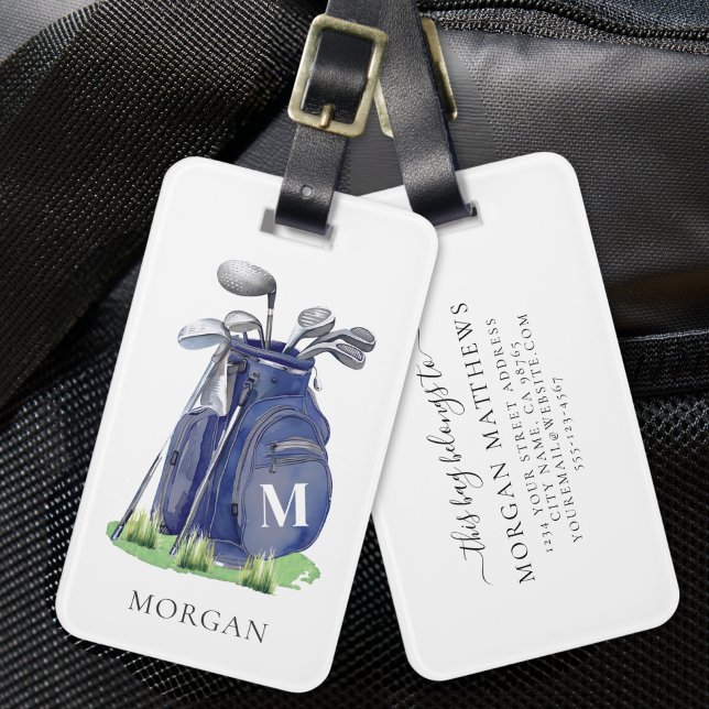 Navy Blue Golf Monogram Luggage Tag (Navy Blue Golf Monogram Luggage Tag)
