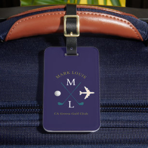 Navy Blue Golfer Club Monogram  Luggage Tag
