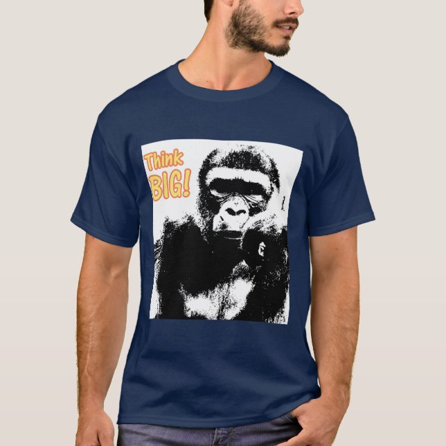Navy Blue Gorilla Pop Art Elegant Trendy Modern T-Shirt (Front)