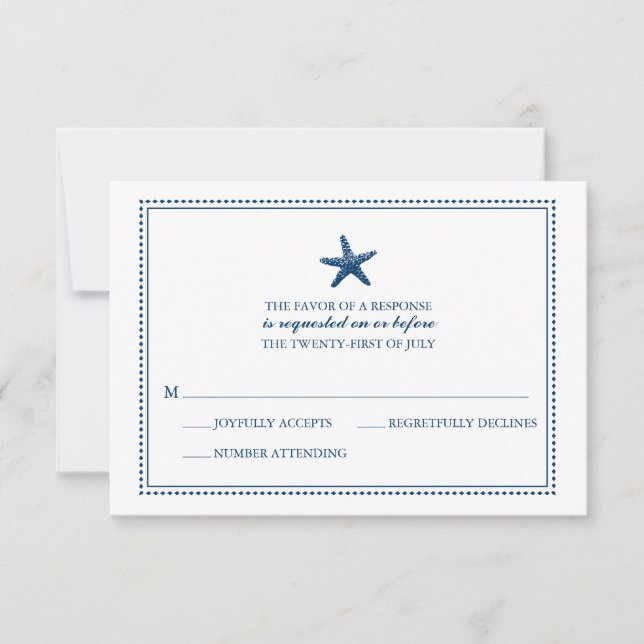 Navy Blue Graceful Starfish Wedding RSVP (Front)