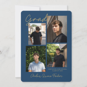 Navy Blue Grad Announcement With Multiple Photos