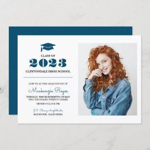 Navy Blue Grad Cap - Simple Photo Graduation Invitation