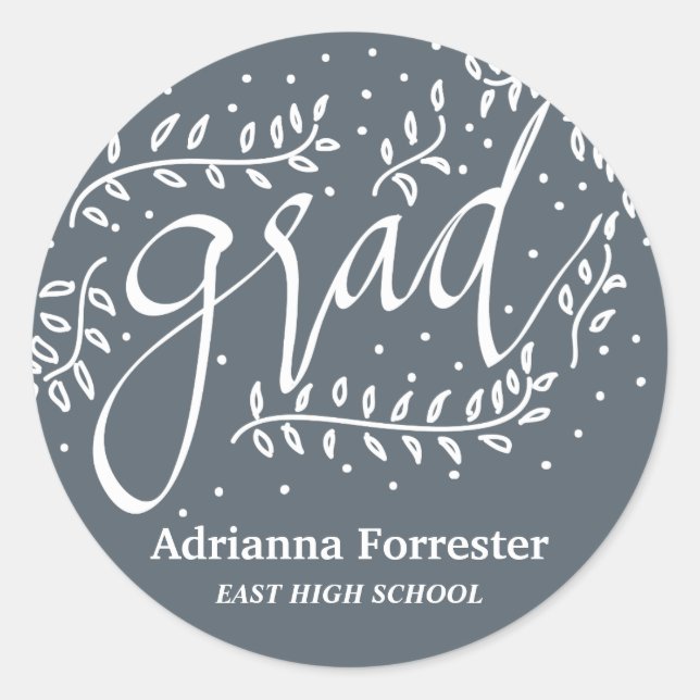 Navy Blue Grad Typography Whimsical Classic Round Sticker (Front)
