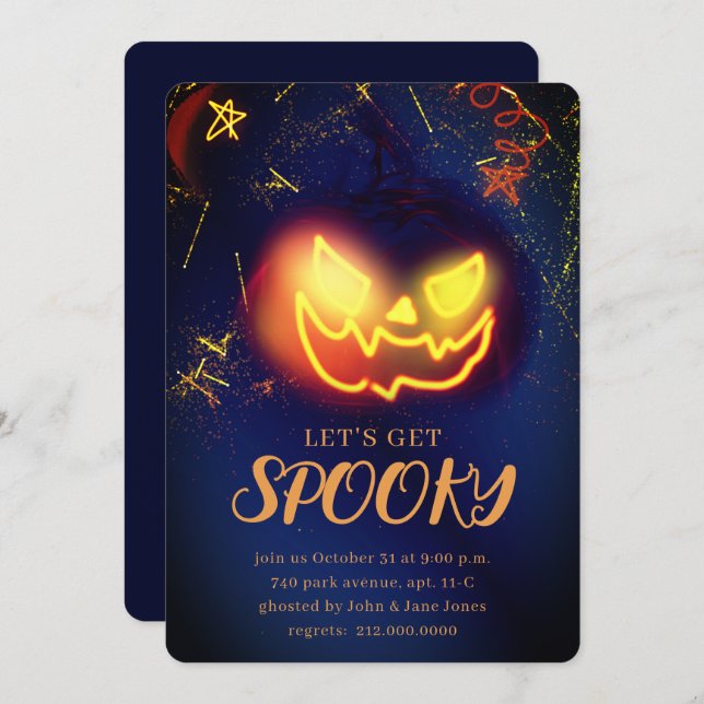 Navy Blue Gradient Navy Blue Spooky Halloween Invitation (Front/Back)